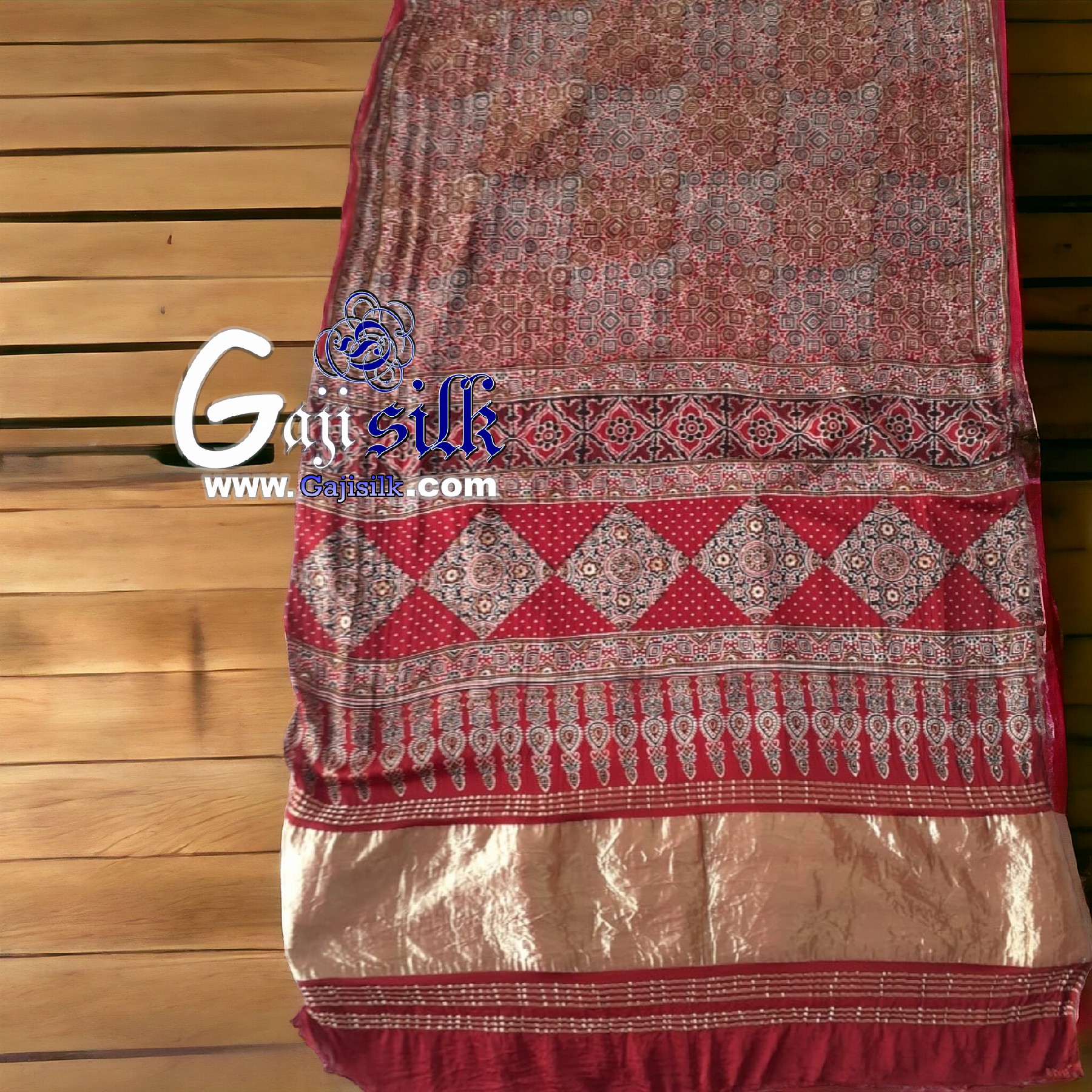 Gaji Silk Natural Ajrak Lagdi Saree 10 GAJI SILK Bandhani Ajrak