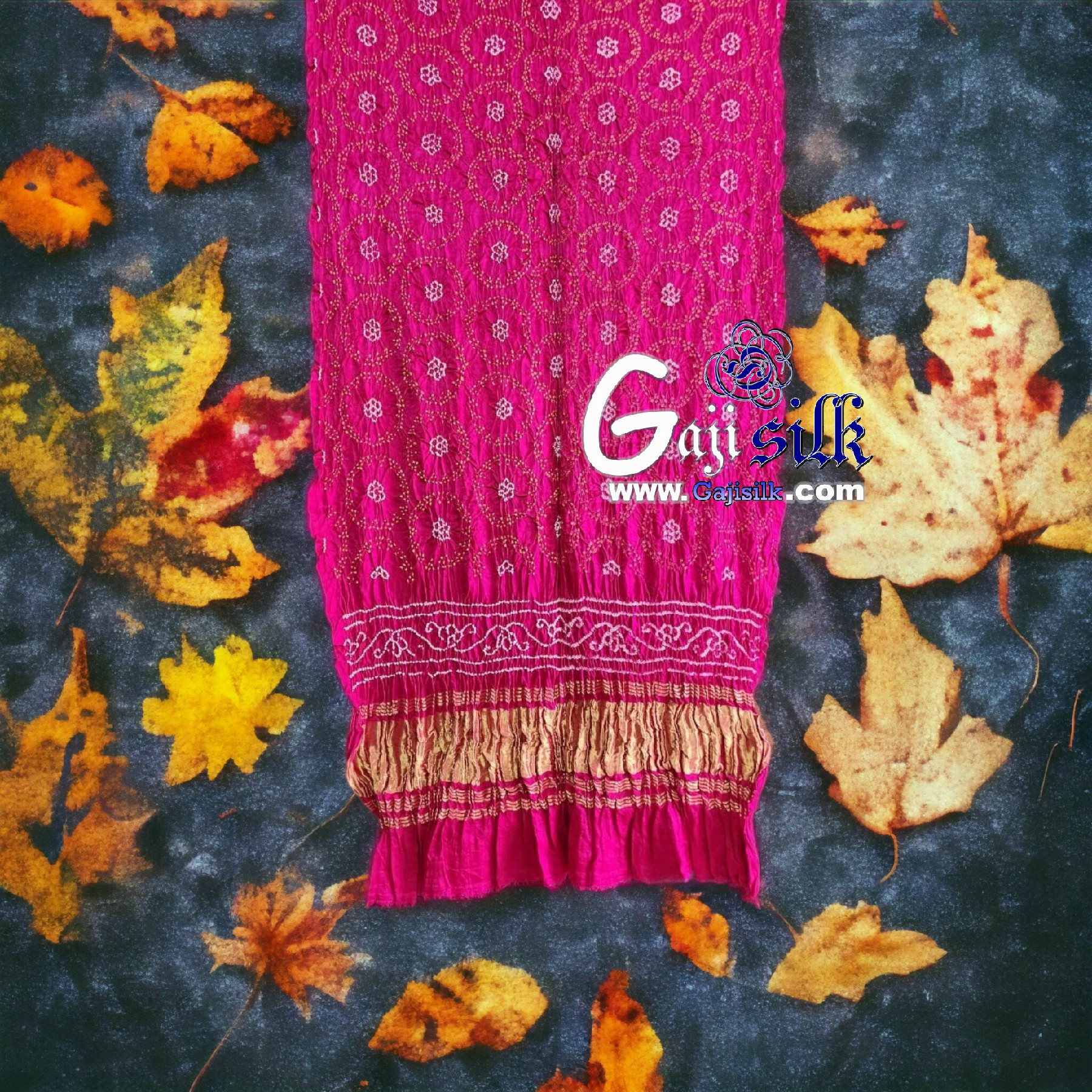 Pink Designer Bandhani Dupatta Pure Gaji Silk | Gaji Silk