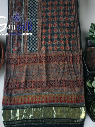 Gaji Silk Natural Ajrak Saree 03