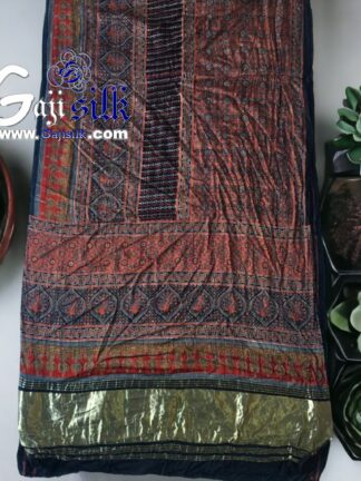 Gaji Silk Natural Ajrak Lagdi Saree 01