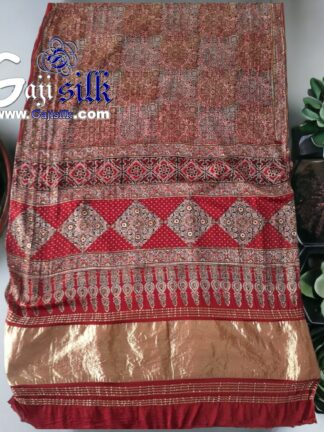 Gaji Silk Natural Ajrak Lagdi Saree 02