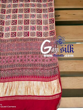 Red Ajrak Gharchola Saree Gaji Silk