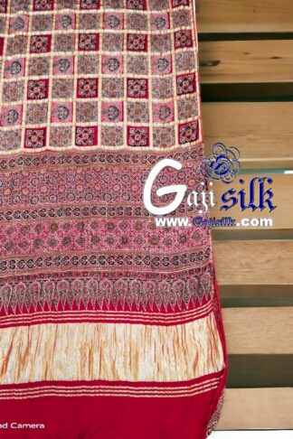 Red Ajrak Gharchola Saree Gaji Silk