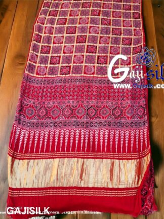 Red Ajrak Gharchola Saree Gaji Silk