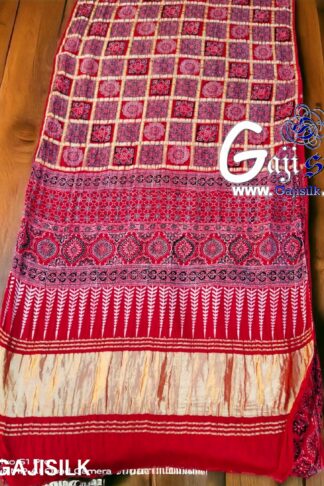 Red Ajrak Gharchola Saree Gaji Silk