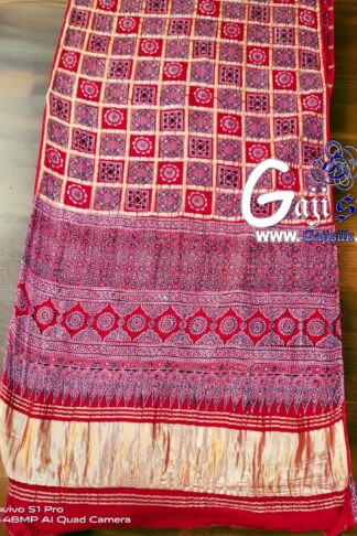 Red Ajrak Gharchola Saree Gaji Silk 01