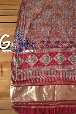 Gaji Silk Natural Ajrak Lagdi Saree 10