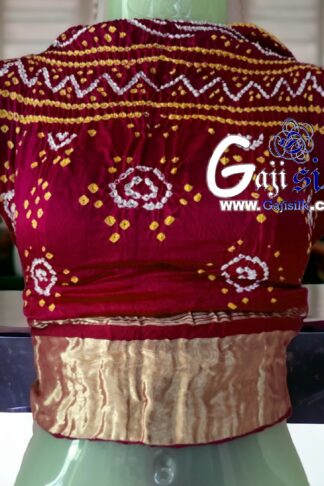 Maroon Bandhani Blouse Pure GajiSilk Gold Jari