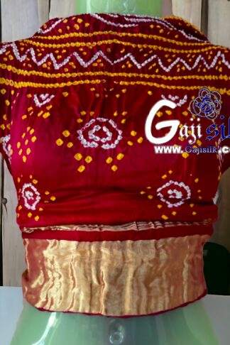 Red Bandhani Blouse Pure GajiSilk Gold Jari