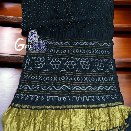 Black Rai Dano Bandhani Saree Pure GajiSilk Lagdi - Image 7