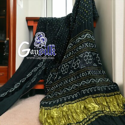 Black Rai Dano Bandhani Saree Pure GajiSilk Lagdi