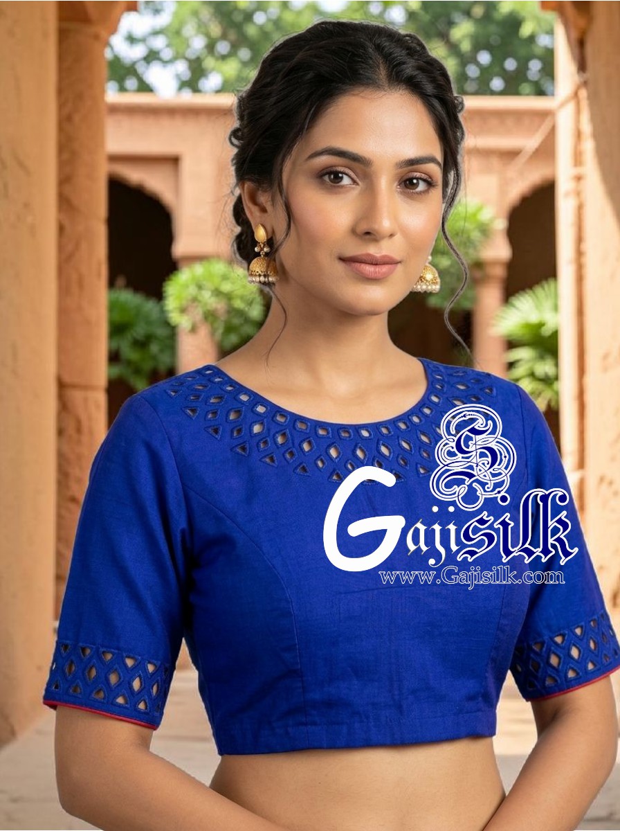 Blue Handwork Kutchi Work Gaji Silk Blouse