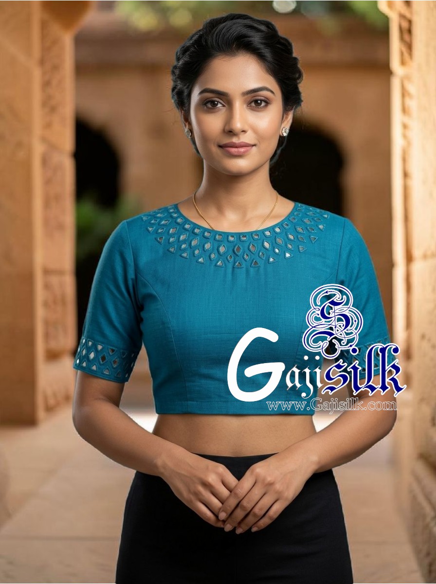 Sky Handwork Kutchi Work Gaji Silk Blouse