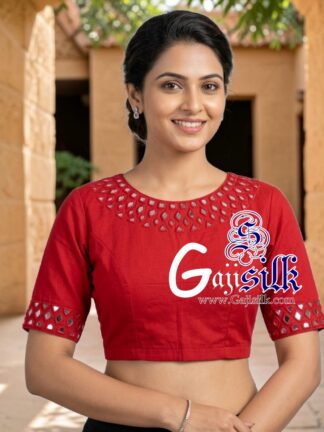 Dark Red Handwork Kutchi Work Gaji Silk Blouse
