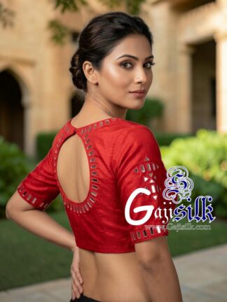 Red Handwork Kutchi Work Gaji Silk Blouse
