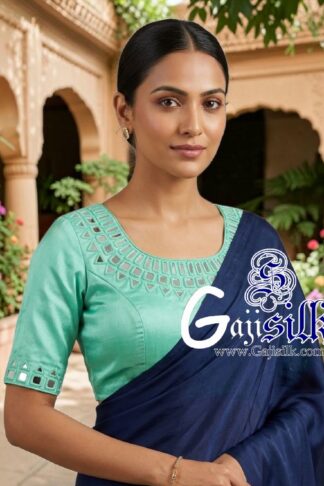 Pastel Rama Handwork Kutchi Blouse Mirror Work Gaji Silk