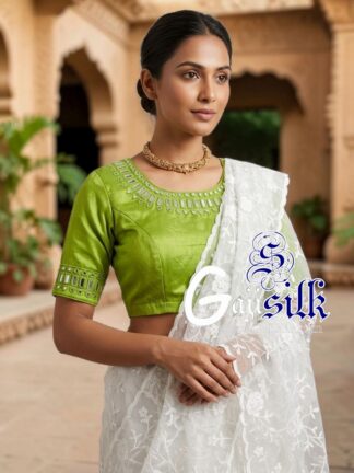 Mhendi Handwork Kutchi Work Gaji Silk Blouse