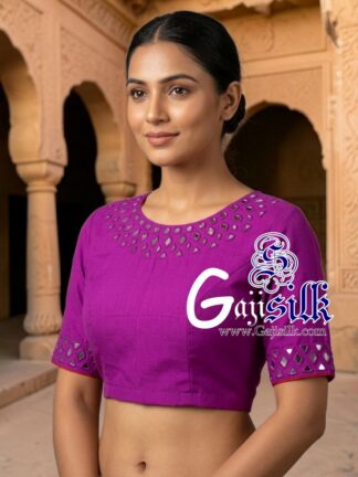 Magenta Handwork Kutchi Work Gaji Silk Blouse