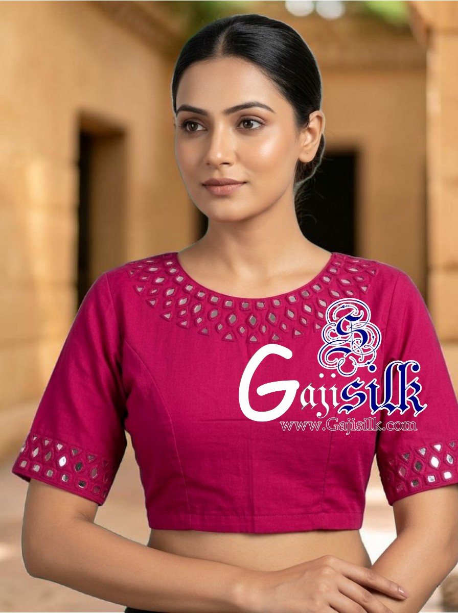 Dark Rani Handwork Kutchi Work Gaji Silk Blouse