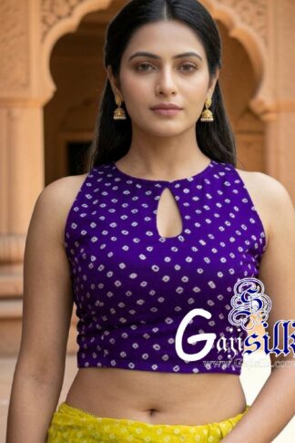 Purple Bandhani Dots Blouse Gaji Silk
