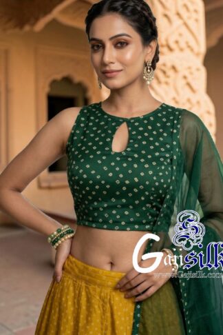 Green Bandhani Dots Blouse Gaji Silk