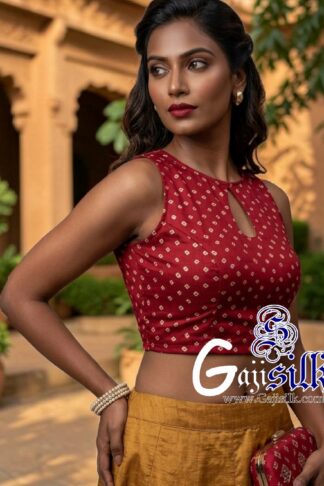 Red Bandhani Dots Blouse Gaji Silk