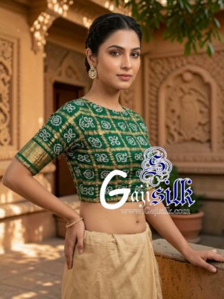 Green Bandhani Gharchola Blouse Pure Gaji Silk