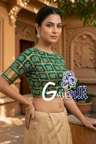 Green Bandhani Gharchola Blouse Pure Gaji Silk
