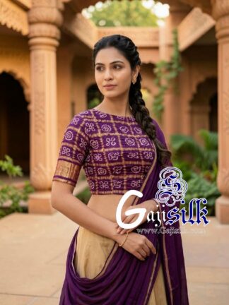Purple Bandhani Gharchola Blouse Pure Gaji Silk