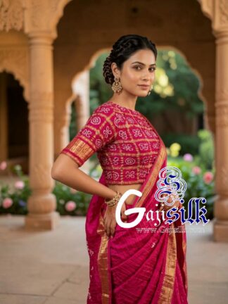 Pink Bandhani Gharchola Blouse Pure Gaji Silk