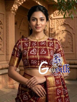 Marron Bandhani Gharchola Blouse Pure Gaji Silk