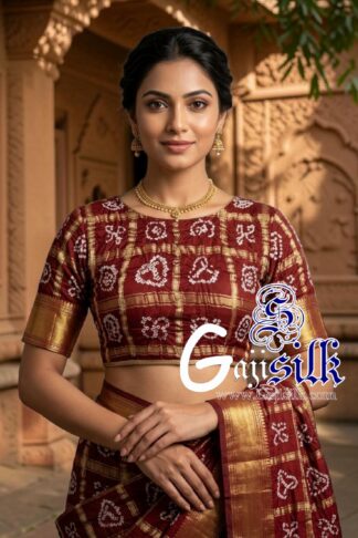 Marron Bandhani Gharchola Blouse Pure Gaji Silk