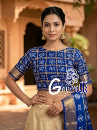Royal Blue Bandhani Gharchola Blouse Pure Gaji Silk