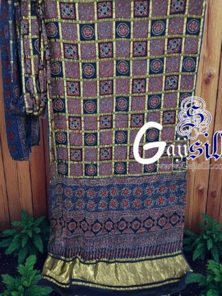 Blue Ajrak Gharchola Saree Gaji Silk