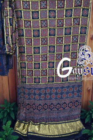 Blue Ajrak Gharchola Saree Gaji Silk