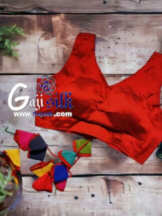 Red Plain Gaji Silk Blouse
