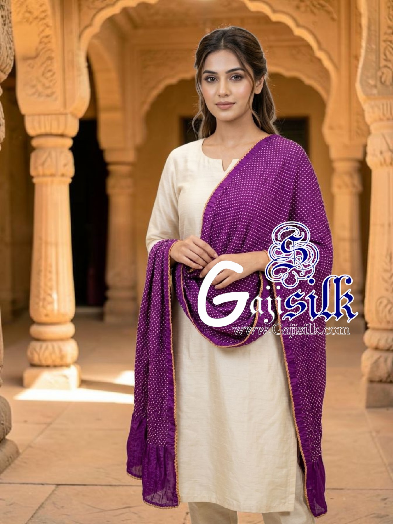 Magenta Rai Dani Dots Bandhani Dupatta Pure GajiSilk - Image 2