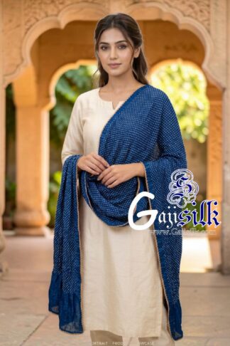 Blue Rai Dani Dots Bandhani Dupatta Pure GajiSilk