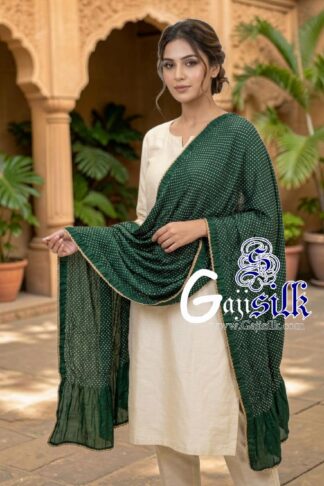 Green Rai Dani Dots Bandhani Dupatta Pure GajiSilk