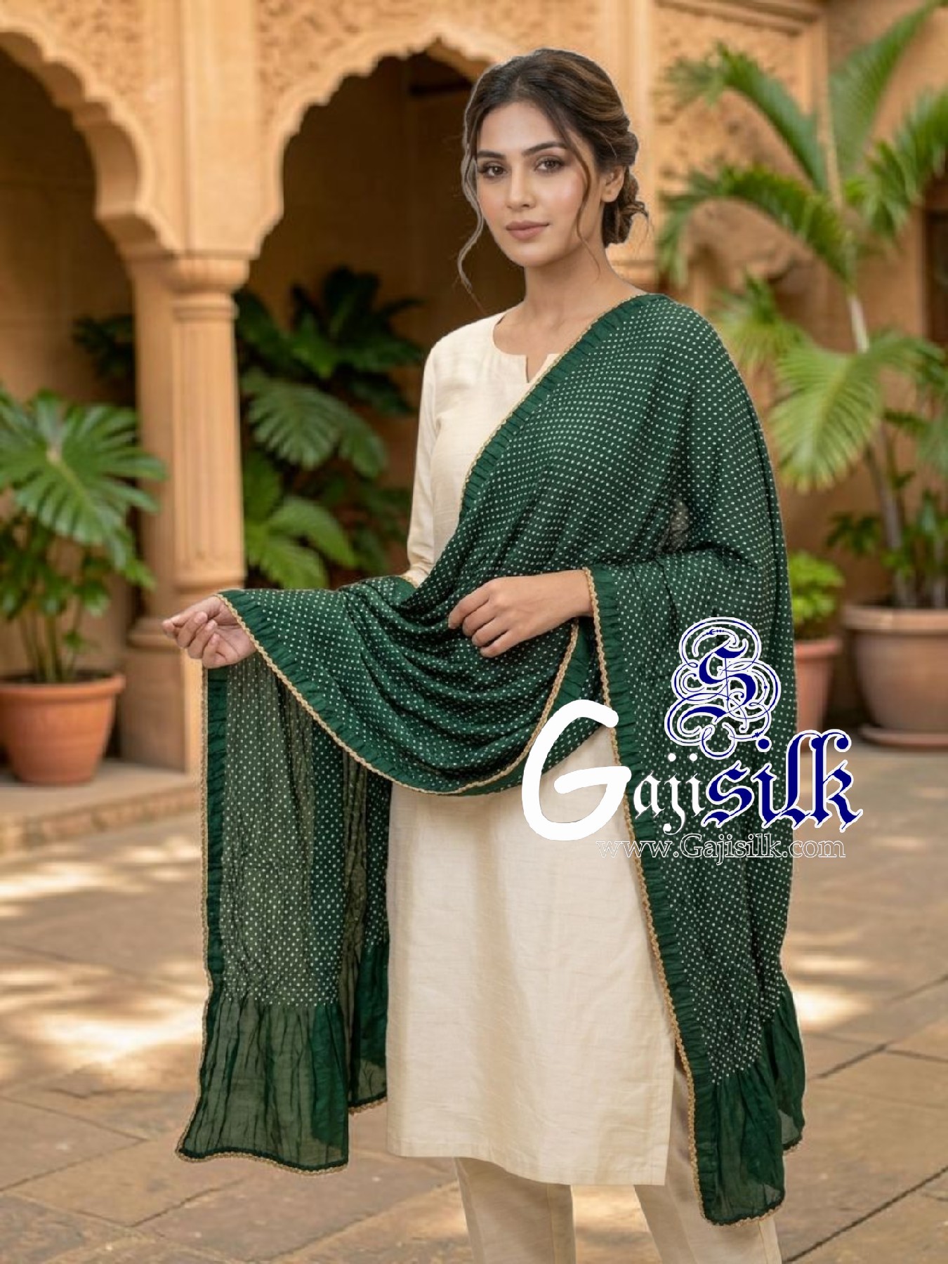 Green Rai Dani Dots Bandhani Dupatta Pure GajiSilk
