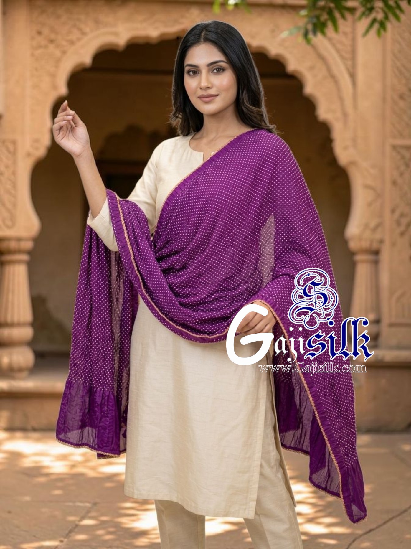 Magenta Rai Dani Dots Bandhani Dupatta Pure GajiSilk
