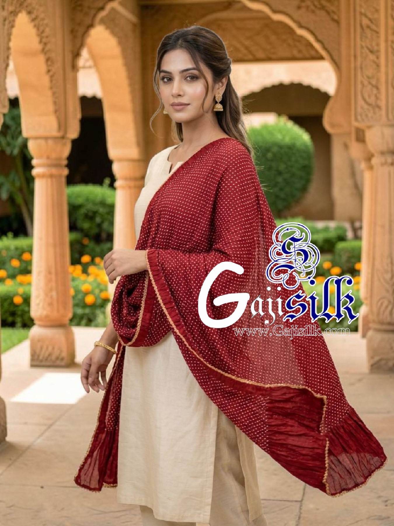 Red Rai Dani Dots Bandhani Dupatta Pure GajiSilk
