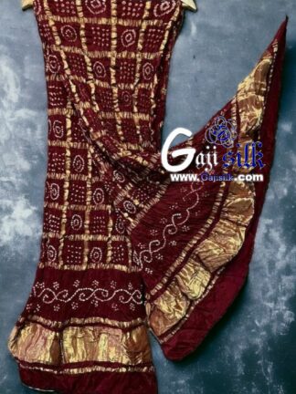 Maroon Bandhani Gharchola Dupatta Gaji Silk