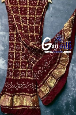 Maroon Bandhani Gharchola Dupatta Gaji Silk
