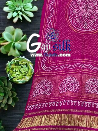 Pink Peacock Bandhani Pure Gaji Silk Dupatta