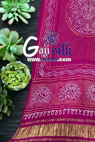 Pink Peacock Bandhani Pure Gaji Silk Dupatta