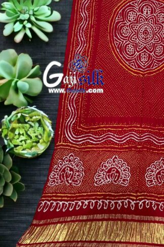 Red Peacock Bandhani Pure Gaji Silk Dupatta