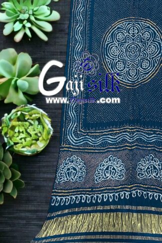 Rama Blue Peacock Bandhani Pure Gaji Silk Dupatta