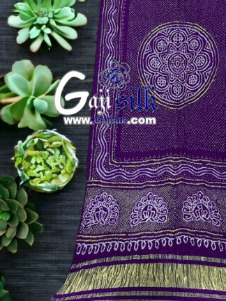 Purple Peacock Bandhani Pure Gaji Silk Dupatta