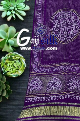 Purple Peacock Bandhani Pure Gaji Silk Dupatta